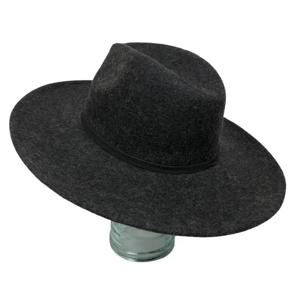 NEW Universal Thread Womens Wide Brim Wool Felt Fedora Hat Charcoal Gray Western - Picture 3 of 6